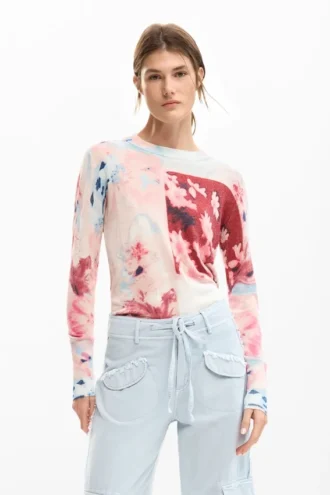 Jemně pletený svetr s koláží