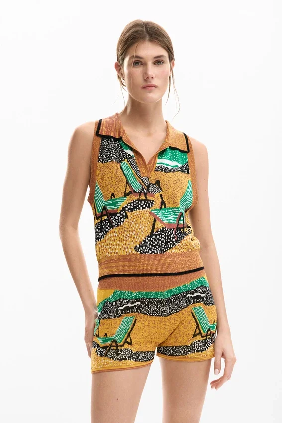 Sleeveless Jacquard Košile Sleeveless Jacquard Košile