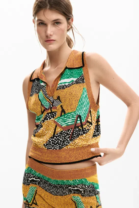 Sleeveless Jacquard Košile Sleeveless Jacquard Košile